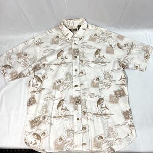 Cafe Luna Gone Fishing Hawaiian Button Up Short Sleeve Shirt‎ Mens Size M